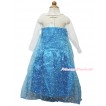 Frozen Elsa Blue Sparkle Bling Crystal Long Sleeve Dress Dress Up Party Costume C003